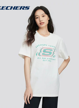 Skechers斯凯奇纯棉短袖T恤男女款舒适透气时尚圆领上衣L224U073
