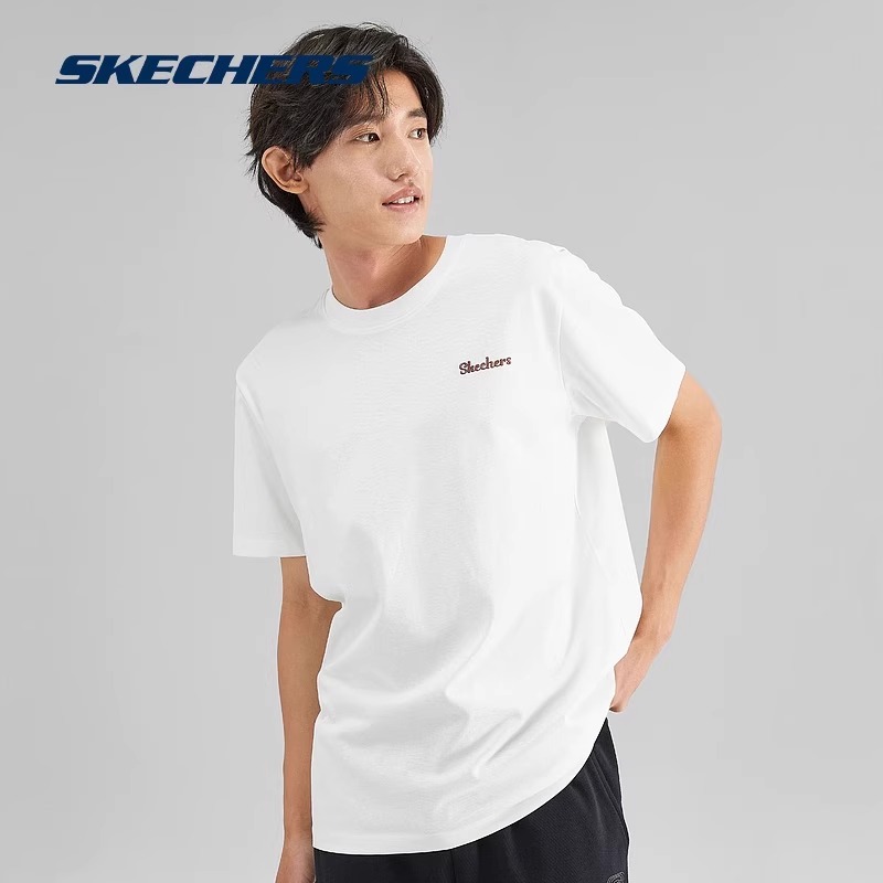 Skechers斯凯奇雪糕熊夏款男女针织短袖户外透气情侣T恤L223U043