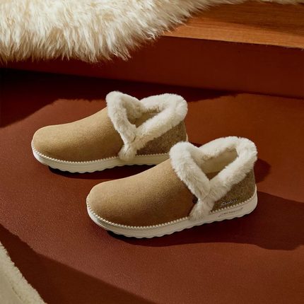 Skechers斯凯奇女鞋秋冬新款加绒单鞋柔软一脚蹬保暖休闲鞋167660