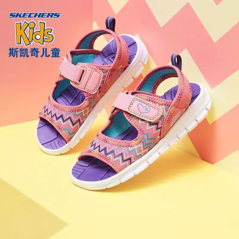 斯凯奇女童鞋夏季魔术贴公主凉鞋