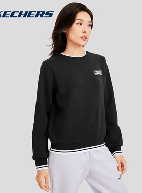 斯凯奇2025春季新款女士舒适针织卫衣套头衫圆领宽松上衣P424W141