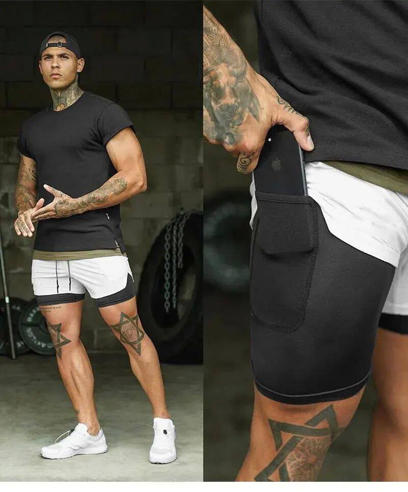 ANIME GYM SHORTS FOR MAN DOUBLE LAYER 2-IN-1 QUICK-DRYING SW