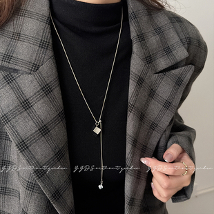 爆款 小方糖吊坠抽拉项链女秋冬长款 毛衣链配饰小众高级感2025新款