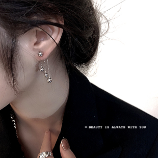 yyds甜酷风圆珠流苏耳钉2025年新款潮耳环女小众设计感耳饰冷淡风