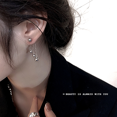甜酷风圆珠流苏耳钉女小众冷淡风