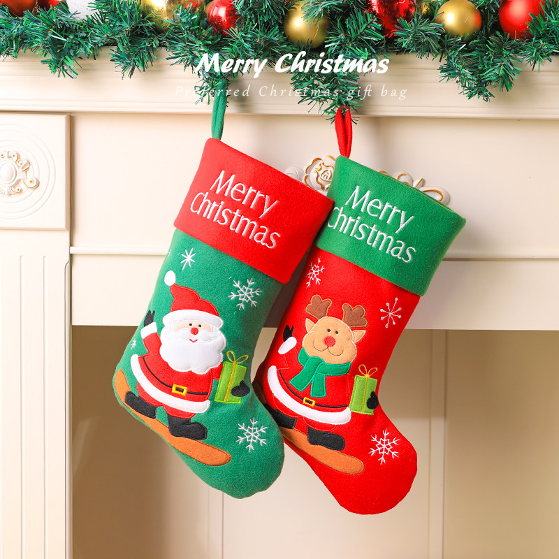 圣诞袜子大号绣花圣诞老人礼物袋儿童圣诞节装饰礼品袋圣诞节礼物
