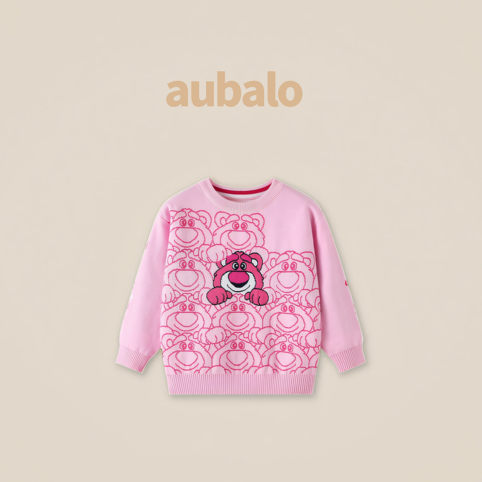aubalo女童棉线卡通小熊贴花套头毛衣秋冬新款2025儿童圆领针织衫