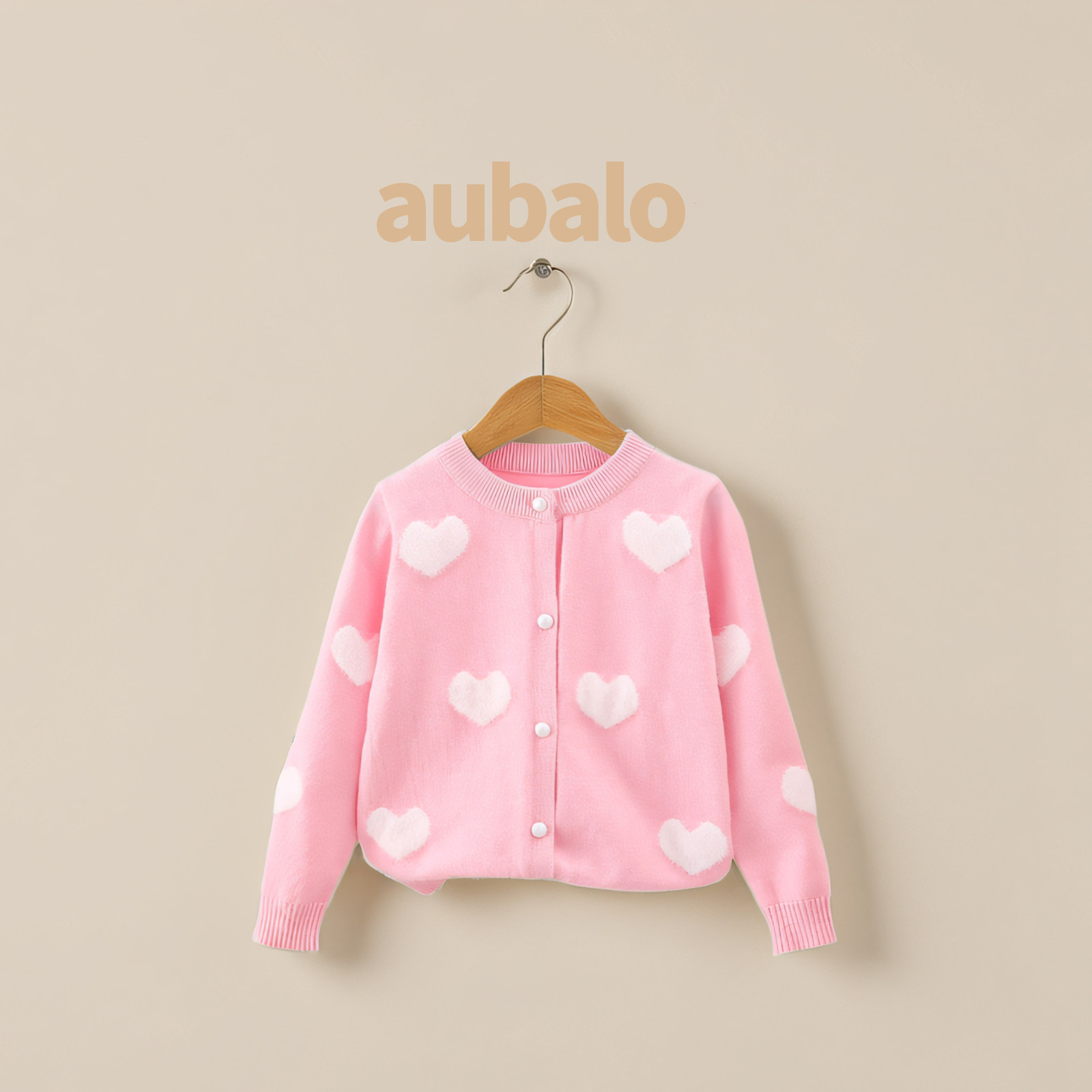 aubalo 女童水貂爱心毛针织开衫外套秋冬新款儿童提花包芯纱毛衣