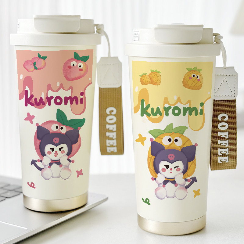 库洛米保温杯可爱卡通水杯子清新女款高颜值学生咖啡杯真空带吸管