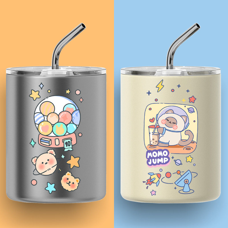 卡通咖啡保温杯情侣可爱水杯子原创手绘学生小猫咪宇航员保冷拿铁