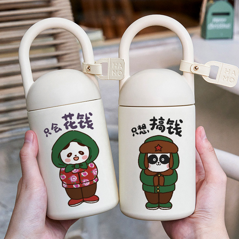 熊猫保温杯情侣一对喝水杯子可爱卡通男女童趣创意316不锈钢新款