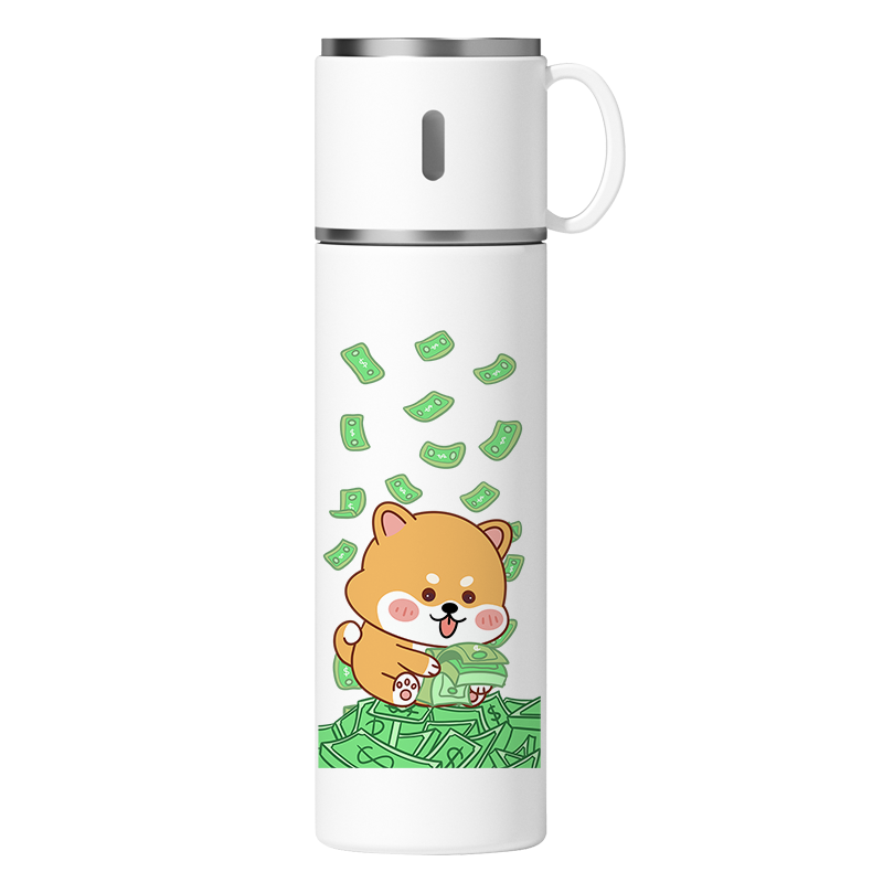 可爱发财保温杯原创个性水杯子卡通柯基熊猫杯盖可喝水304不锈钢