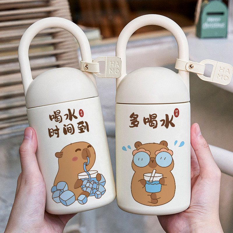 卡皮巴拉保温杯提醒喝水水杯子可爱女孩学生316不锈钢趣味高颜值