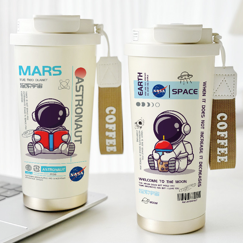 宇航员保温杯男创意高级感水杯子男生个性创意网红咖啡杯陶瓷内胆