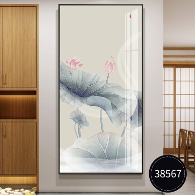 2021新中z式荷花玄关装饰画禅意中国风入户背景墙走廊