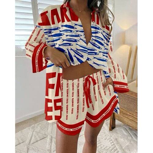 Fashion Print Beach Holiday 2-Piece Set Women Summer Short S