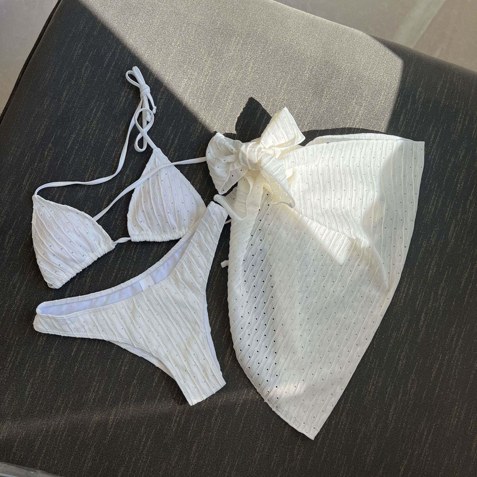Backless swimsuit bikini欧美泳衣三件式露背抽绳绑带比基尼