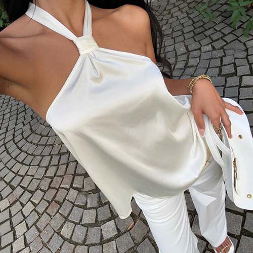 sexy solid color backless shoulder camisole sleeveless top