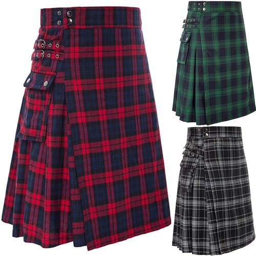 Men's Scottish Pleated Tartan Kilts, Festival Costume Skirts