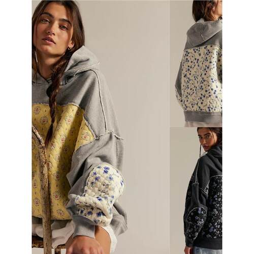 Hooded sweatshirt top jacket女装连帽拼接卫衣套头宽松休闲上衣