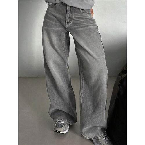 欧美休闲宽松阔腿直筒牛仔裤女 Casual Jeans Denim Pants Women
