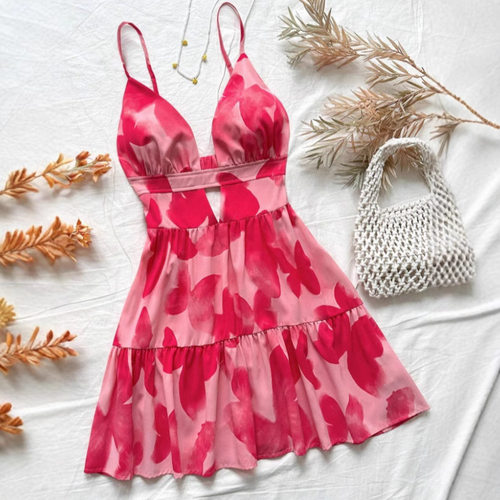 women Sleeveless backless camisole dress无袖露背吊带连衣裙女