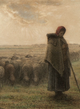 牧羊女和她的羊群 让·弗朗索瓦·米勒 作品118.3M超高清图下载