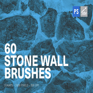 Photoshop笔刷 | 60个石墙风格化岩石笔刷石头写实纹理建筑效果