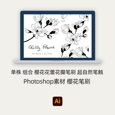 ai笔刷 | 樱花笔刷花苞花蕾花瓣单株组合笔触绘画Illustrator素材