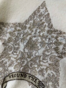 五角星刺绣羊毛圆领长袖白色毛衣女宽松套头长袖针织衫