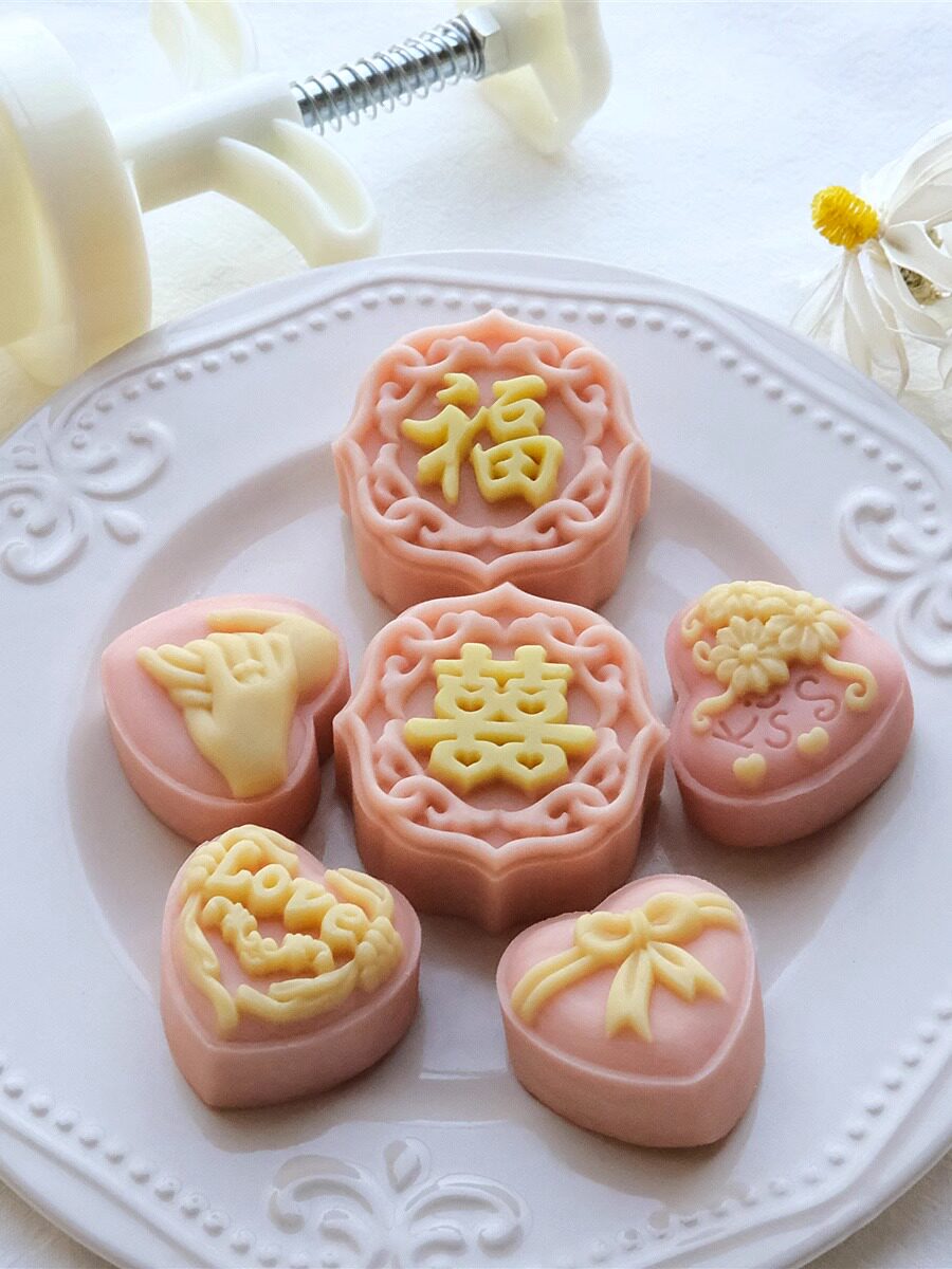 三木家福喜爱心手压式月饼模具50克绿豆糕模做喜饼模子新款25g