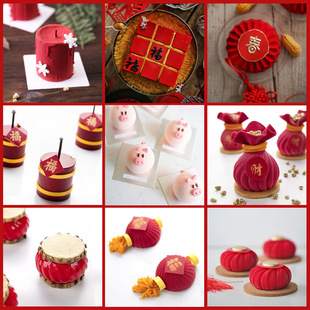 新年春节西点慕斯模法式甜品桔子鞭炮福袋灯笼烘焙硅胶模具福字磨