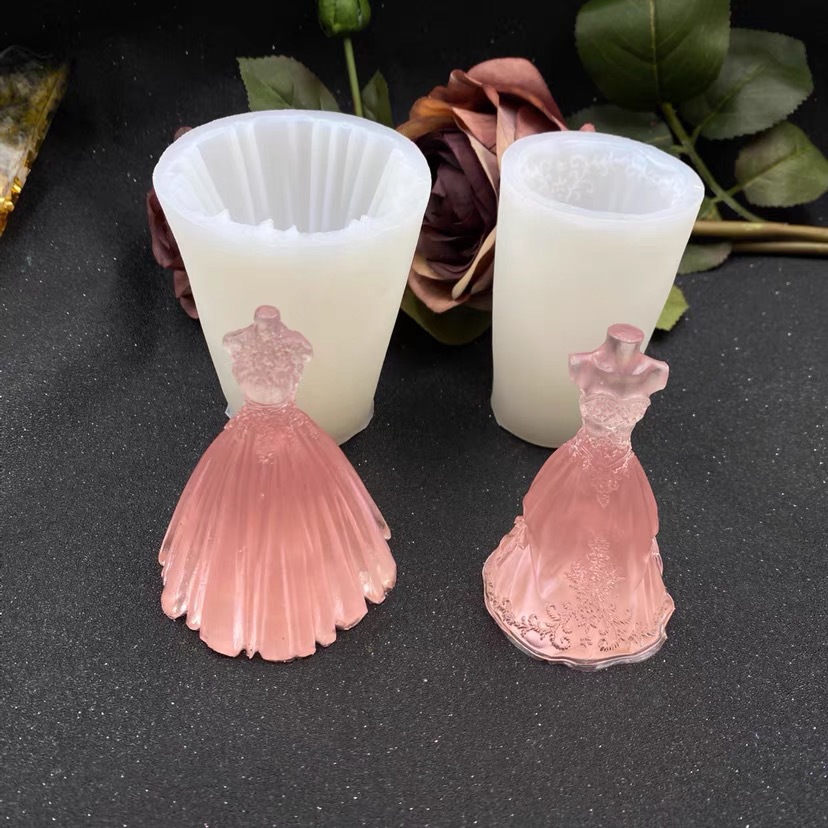 新款婚纱2代肥皂婚礼服硅胶模具diy布丁蜡烛车载摆件硅胶模