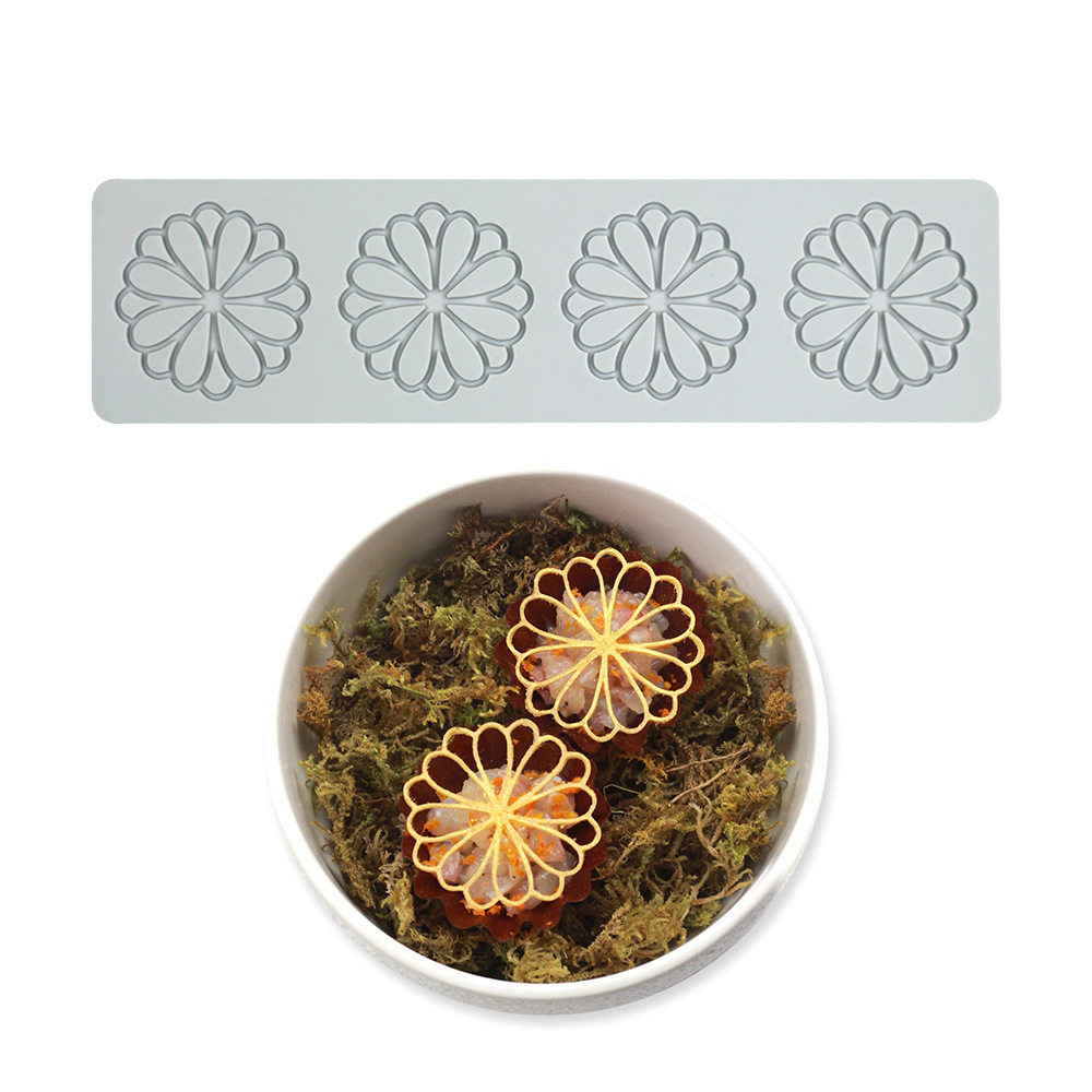 4连花瓣蕾丝垫印花硅胶模树叶巧克力插件模脆片创意中餐摆盘模具