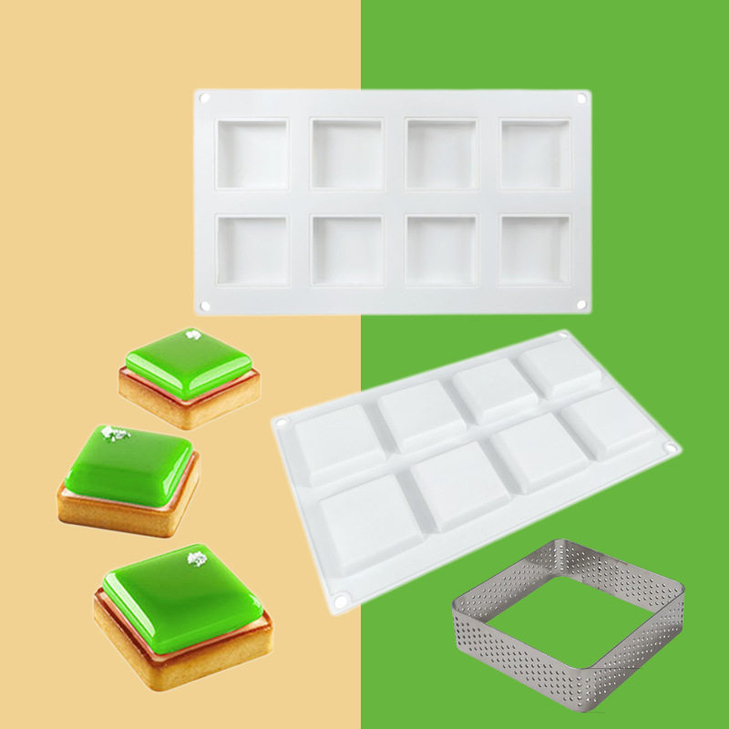 8连正方形硅胶模具方块慕斯工具法式蛋糕模食品级硅胶diy烘焙磨具