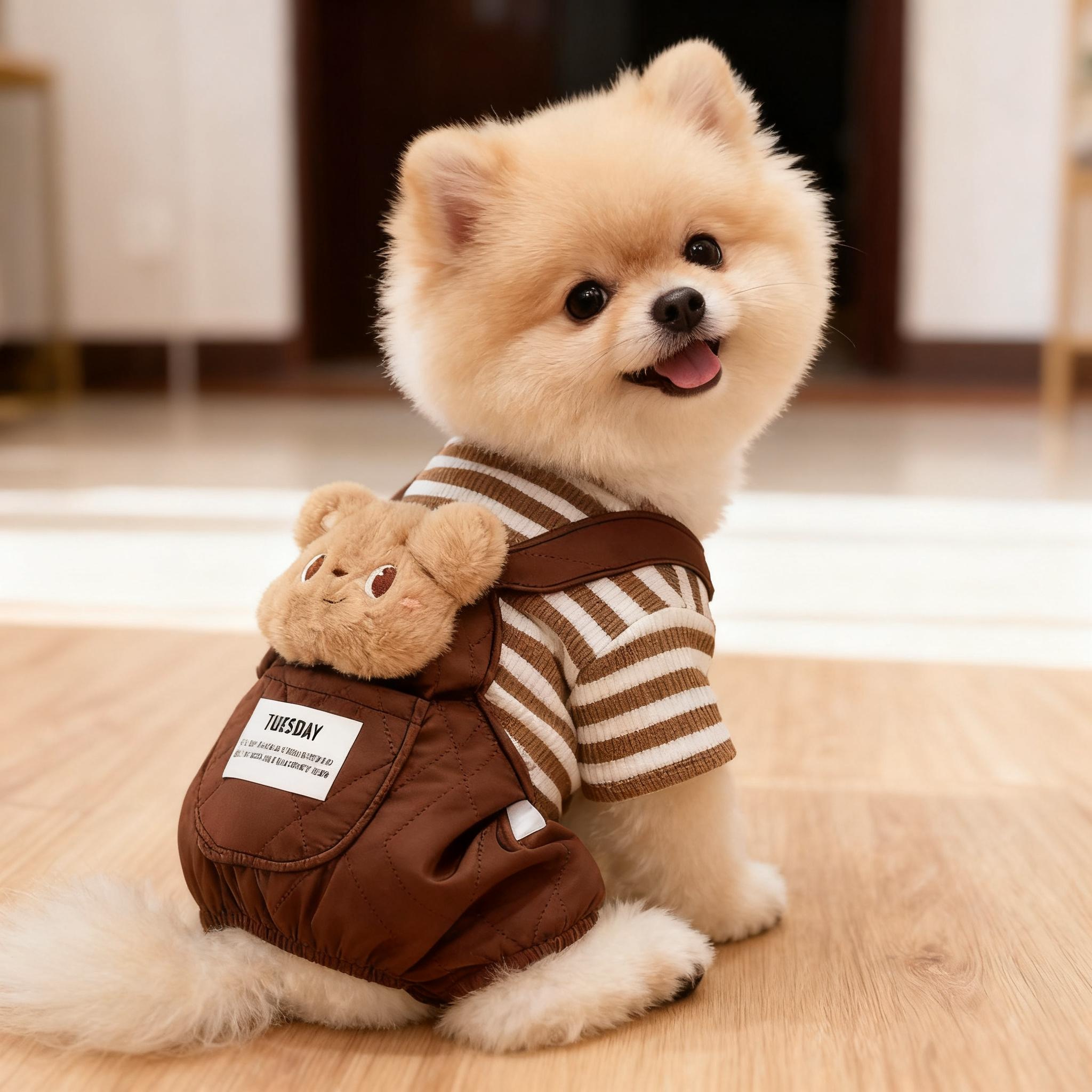 狗狗衣服可牵引秋冬大头玩偶口袋四脚加厚背带裤泰迪加绒棉衣比熊