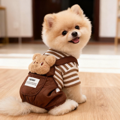 狗狗衣服可牵引秋冬大头玩偶口袋四脚加厚背带裤泰迪加绒棉衣比熊