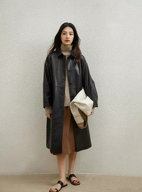 2025秋季新款时尚复古油蜡山羊皮宽松阔型保暖防风真皮皮衣外套女