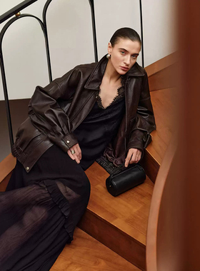 2025秋季新款设计感时尚欧美大牌休闲无涂羊羔泡皮夹克皮衣外套女