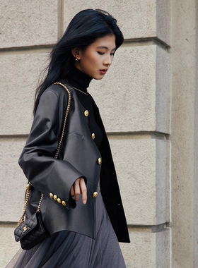 2025春秋新款柔韧丰满欧洲进口绵羊皮宽松廓形夹克真皮皮衣外套女