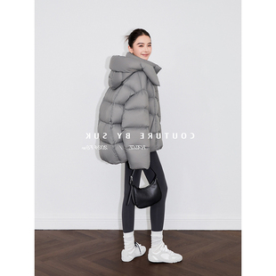 2025冬季新款加厚保暖短款95白鹅绒面包服帽子可拆卸泡芙羽绒服女