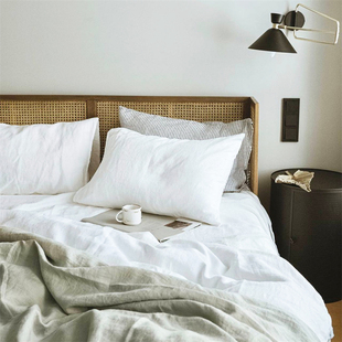 简约风纯亚麻枕套春夏纯色亲肤枕头套48 74CM学生成人枕皮单个装