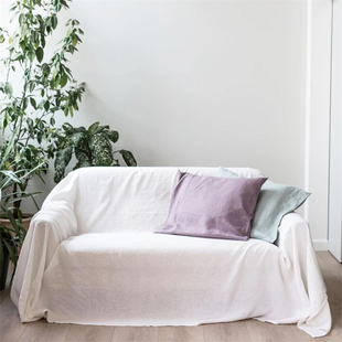 100%亚麻沙发巾全盖超大拍照背景布高级感茶几防尘布纯色盖巾定制