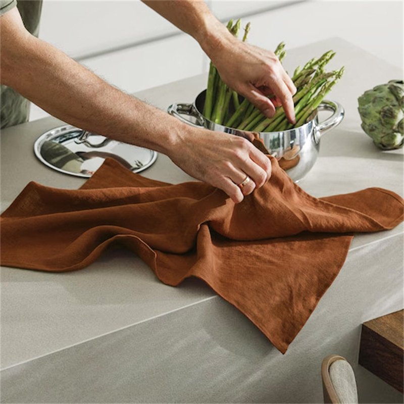 可挂式亚麻餐巾抹布素色水洗餐布茶巾西餐口布北欧简约棉麻餐垫布