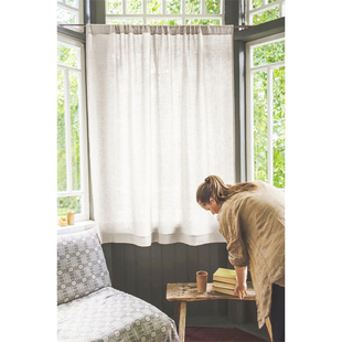 100%亚麻纯色客厅卧室窗帘遮阳帘透光不透人飘窗帘简约门帘可定制