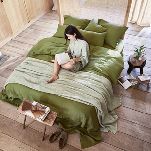 100%亚麻四件套高级感家用双人床床单被套床笠三件套透气枕套纯色