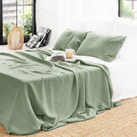 French export antibacterial linen solid color bed sheets, luxurious washed double ins Nordic dormitory single bed sheet custom-made thumbnail 4
