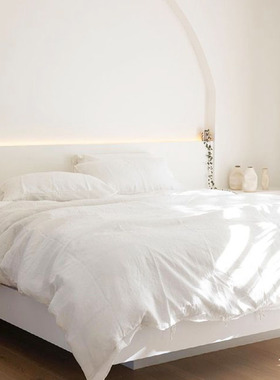 外贸出口亚麻白色床上四件套夏季双人床单被套床笠三件套纯色简约