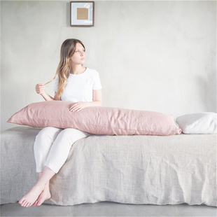100%亚麻枕头套情侣双人枕套纯色含芯孕妇睡觉夹腿枕定制床头靠垫