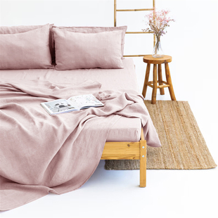 轻奢高级感纯色亚麻床单三件套亲肤枕套家用床笠加高民宿床品定制